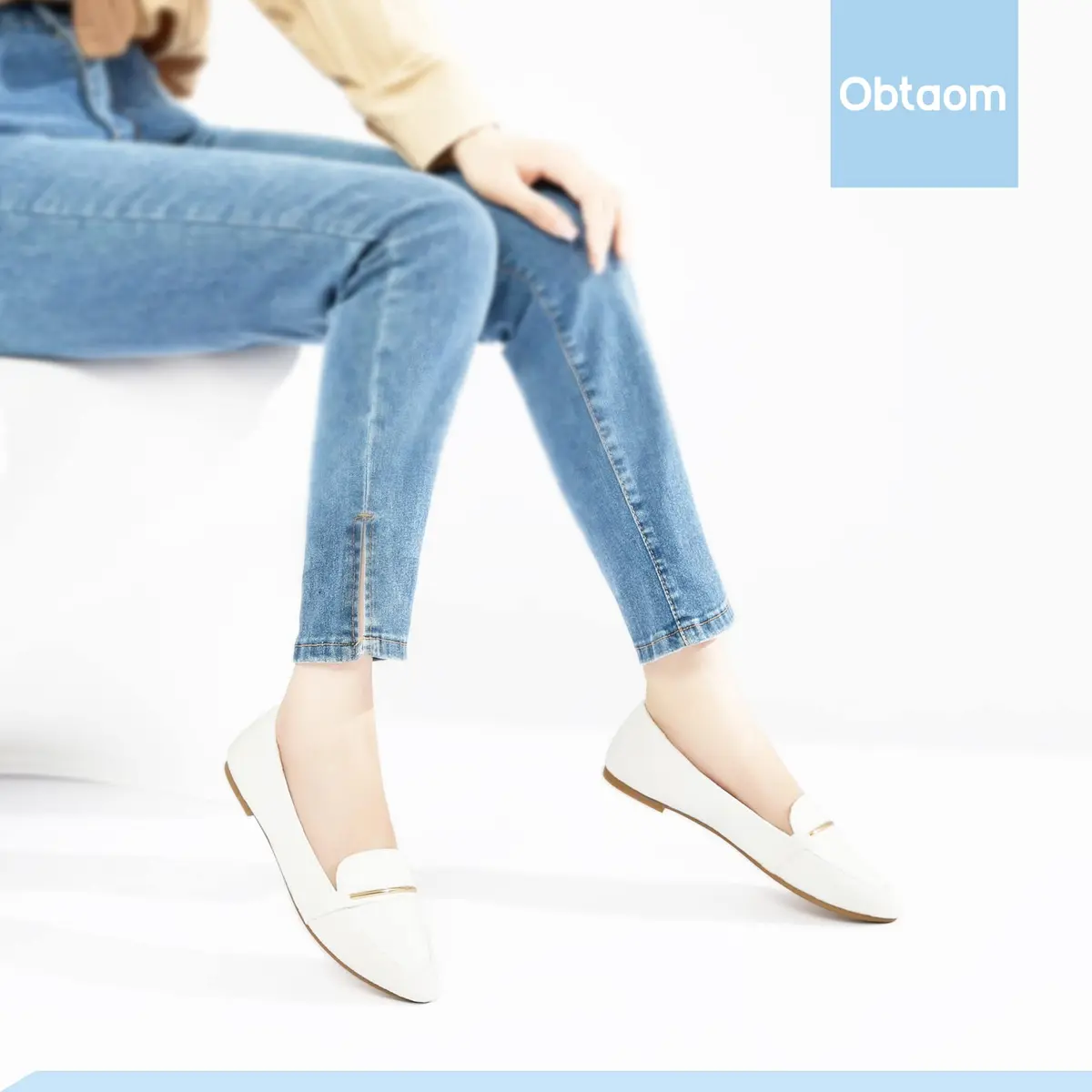 Obtaom Women's Pointy Toe Loafer Flat Comfortable Faux Suede Work Shoes, White US7 | Elegant & Breathable - view 3