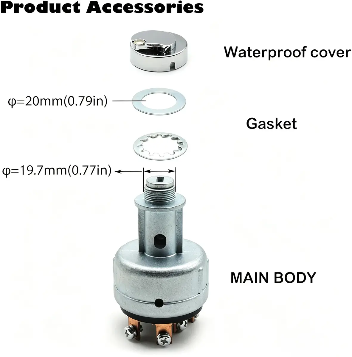 HiSport Ignition Starter Key Switch 12V (4-Pin, Screw Terminal) | Replaces Komatsu 22B-06-11910 - view 4