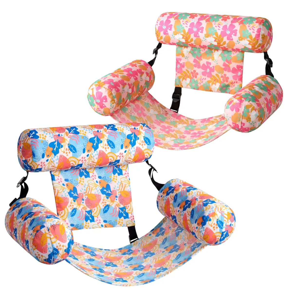 Sloosh Inflatable Pool Lounge Chairs 2-Pack Tropical Flowers | Adjustable Hammock Float for Adults - main product image