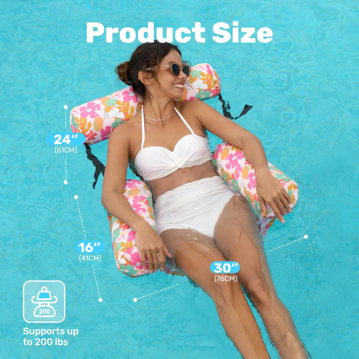 Sloosh Inflatable Pool Lounge Chairs 2-Pack Tropical Flowers | Adjustable Hammock Float for Adults - view 5