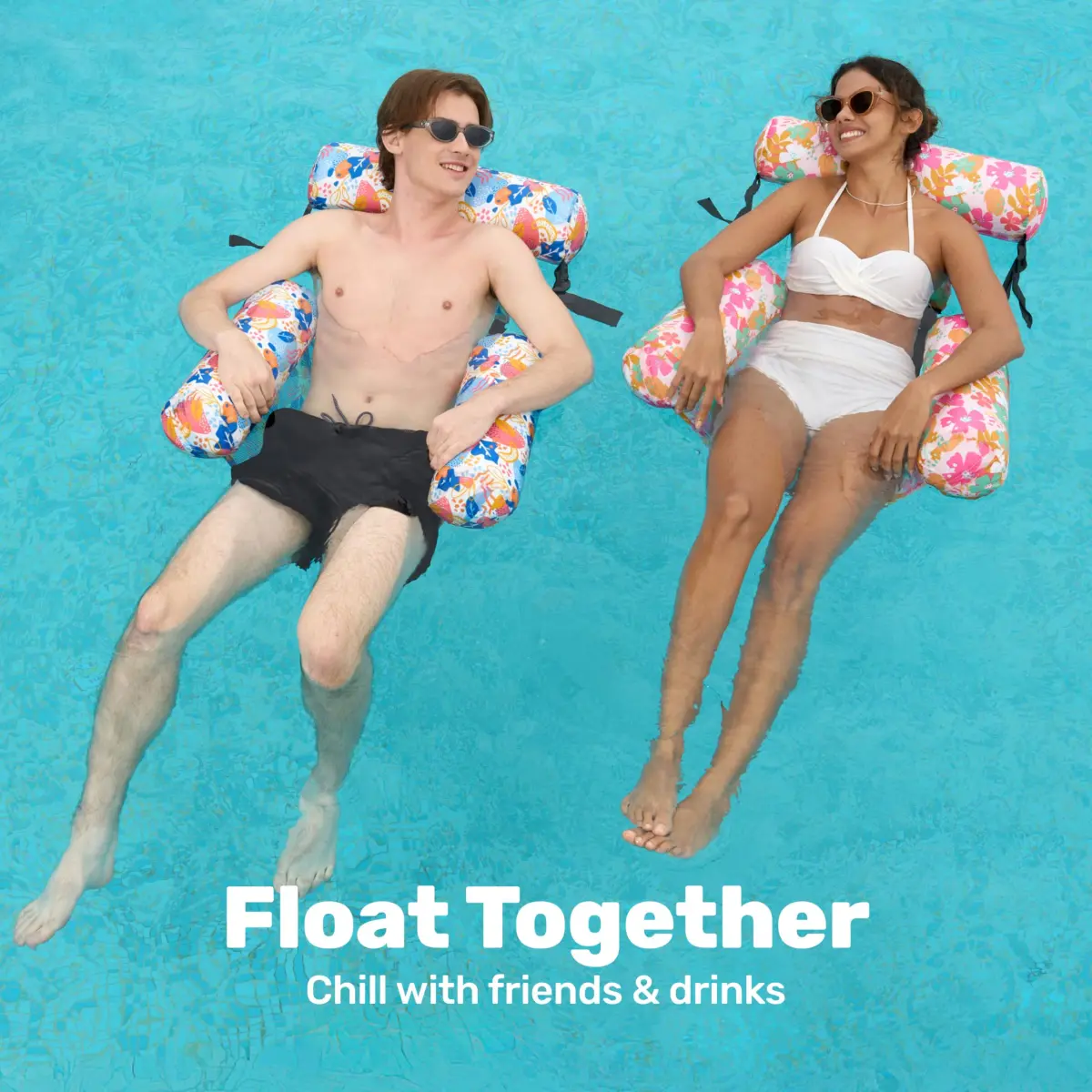 Sloosh Inflatable Pool Lounge Chairs 2-Pack Tropical Flowers | Adjustable Hammock Float for Adults - view 3