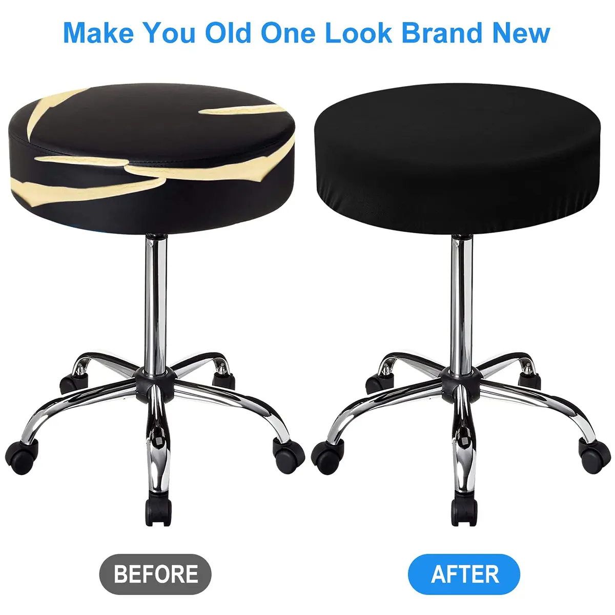 HFATMOS Black Round Stool Covers 2 Pcs | Elastic Circle Seat Slipcovers for 12-15 inch Stools - view 5
