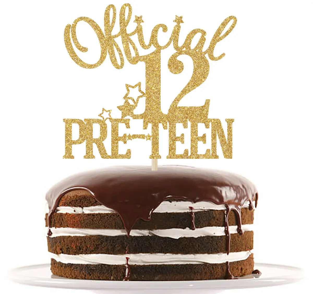 Nettuao Gold Glitter Cake Topper 12th Birthday | Premium Glitter Cardboard & Wood - main product image