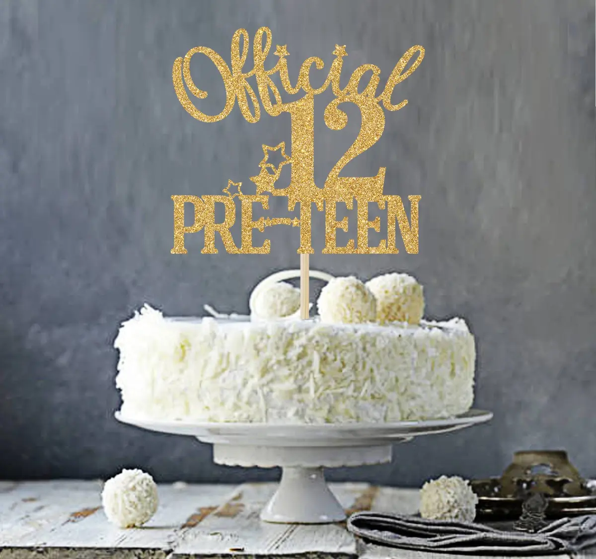 Nettuao Gold Glitter Cake Topper 12th Birthday | Premium Glitter Cardboard & Wood - view 5