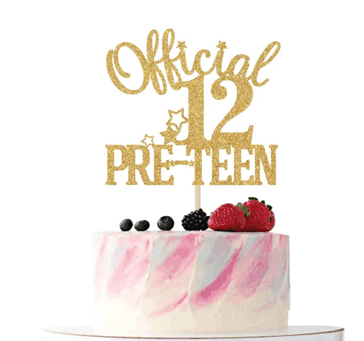 Nettuao Gold Glitter Cake Topper 12th Birthday | Premium Glitter Cardboard & Wood - view 6