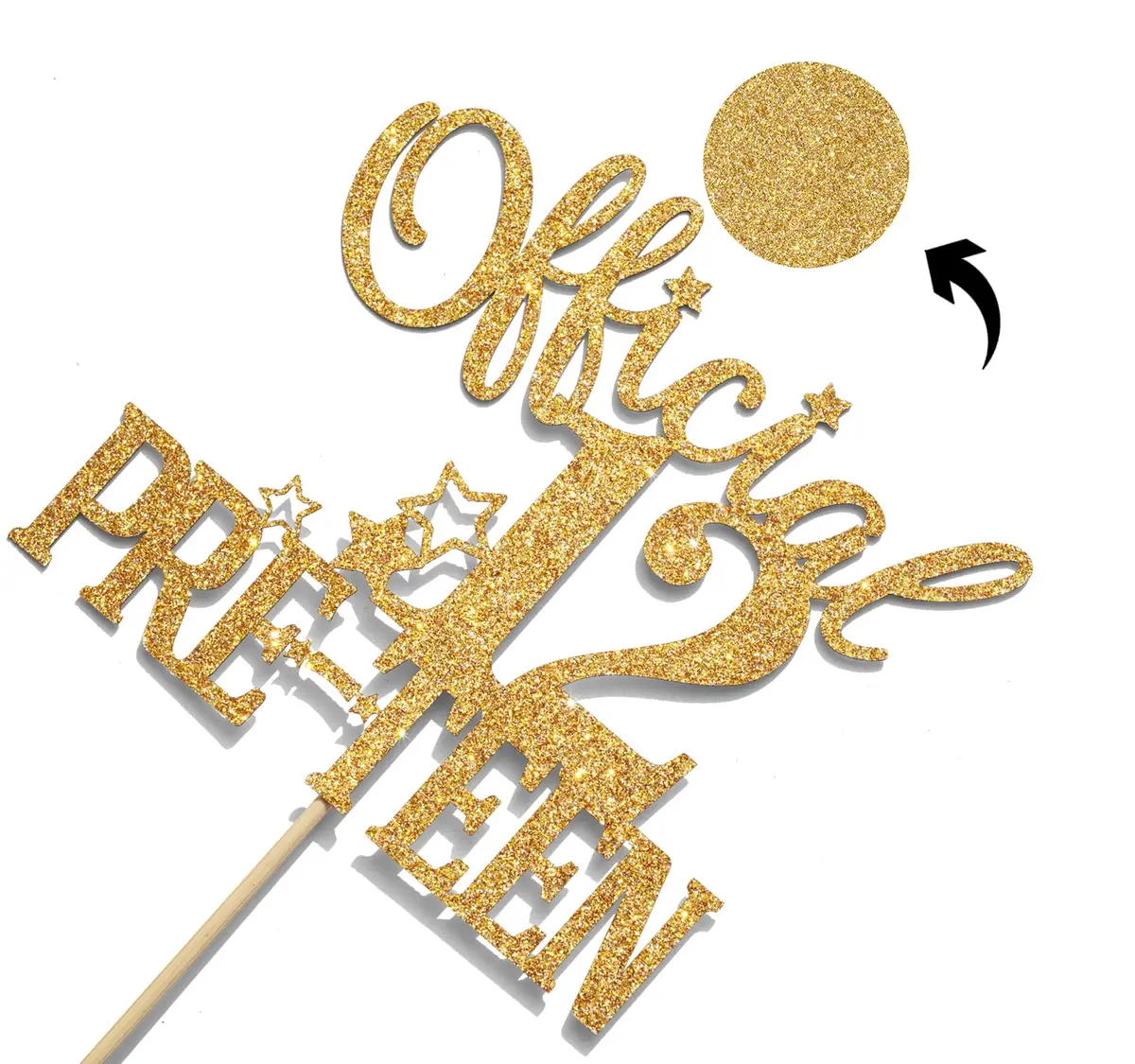 Nettuao Gold Glitter Cake Topper 12th Birthday | Premium Glitter Cardboard & Wood - view 7