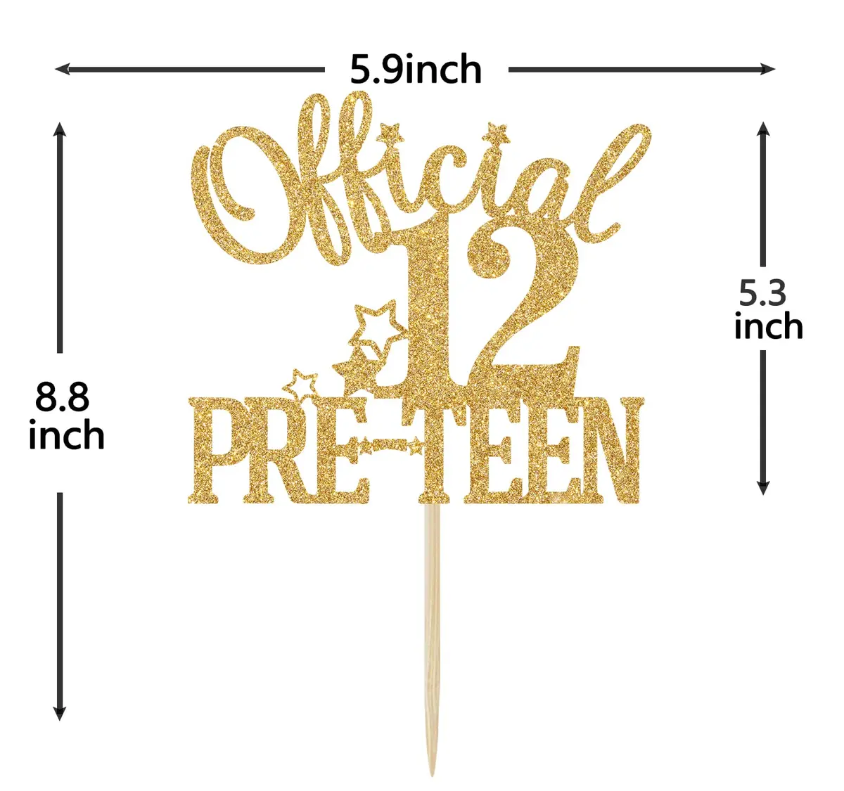 Nettuao Gold Glitter Cake Topper 12th Birthday | Premium Glitter Cardboard & Wood - view 2