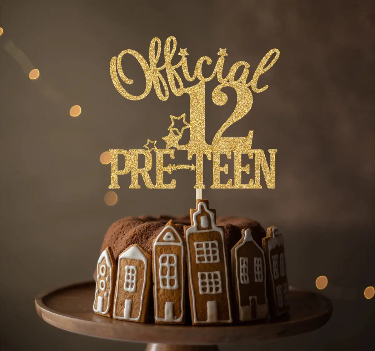 Nettuao Gold Glitter Cake Topper 12th Birthday | Premium Glitter Cardboard & Wood - view 3
