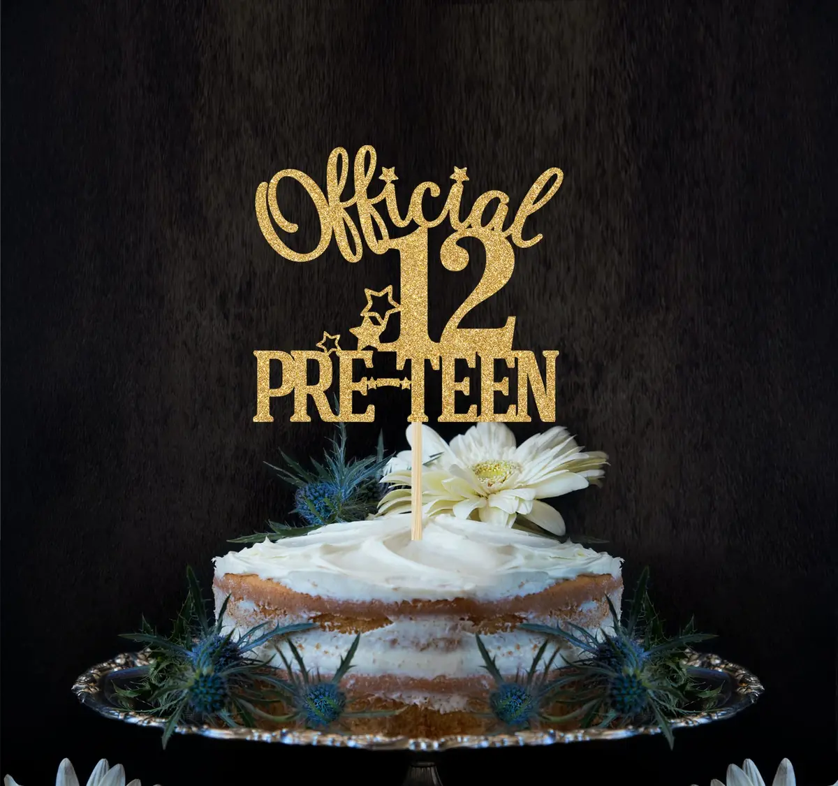 Nettuao Gold Glitter Cake Topper 12th Birthday | Premium Glitter Cardboard & Wood - view 4