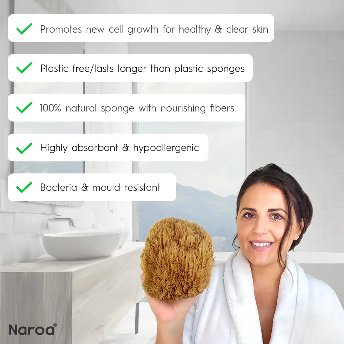 Naroa Exfoliating Natural Sea Sponge for Shower | Bath Loofah for Healthy Skin | Plastic Free (Medium) - view 3