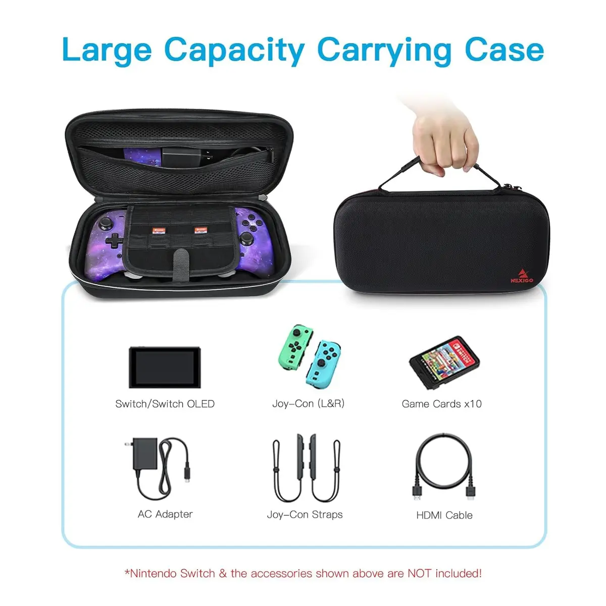 NexiGo Switch Controller Grip Carrying Case for Nintendo Switch/Switch OLED | 10 Game Card Holders, Waterproof, Drop & Dust Resistant - view 2