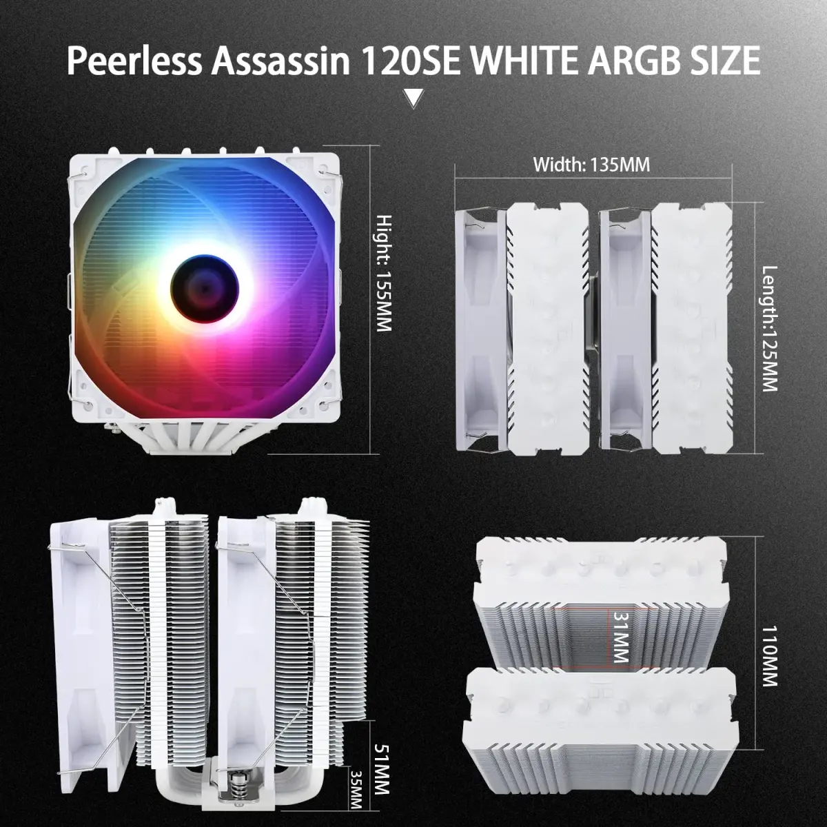 Thermalright Peerless Assassin 120 SE ARGB White CPU Air Cooler | 6 Heat Pipes, Dual 120mm PWM Fans, LGA1700/AM5 Compatible - view 6