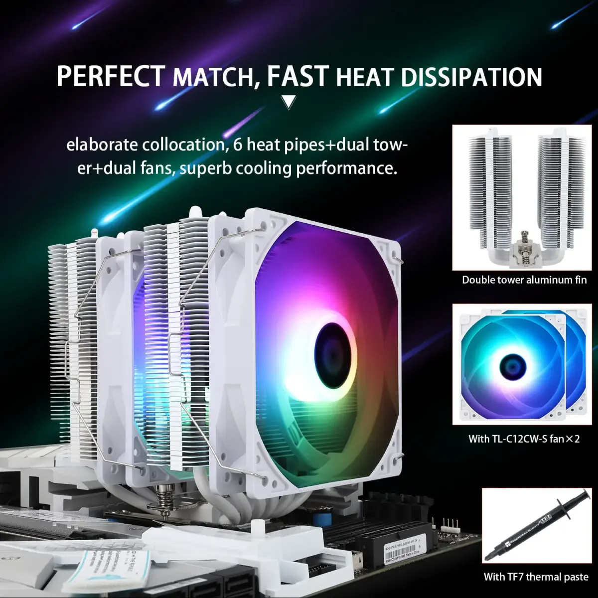 Thermalright Peerless Assassin 120 SE ARGB White CPU Air Cooler | 6 Heat Pipes, Dual 120mm PWM Fans, LGA1700/AM5 Compatible - view 3