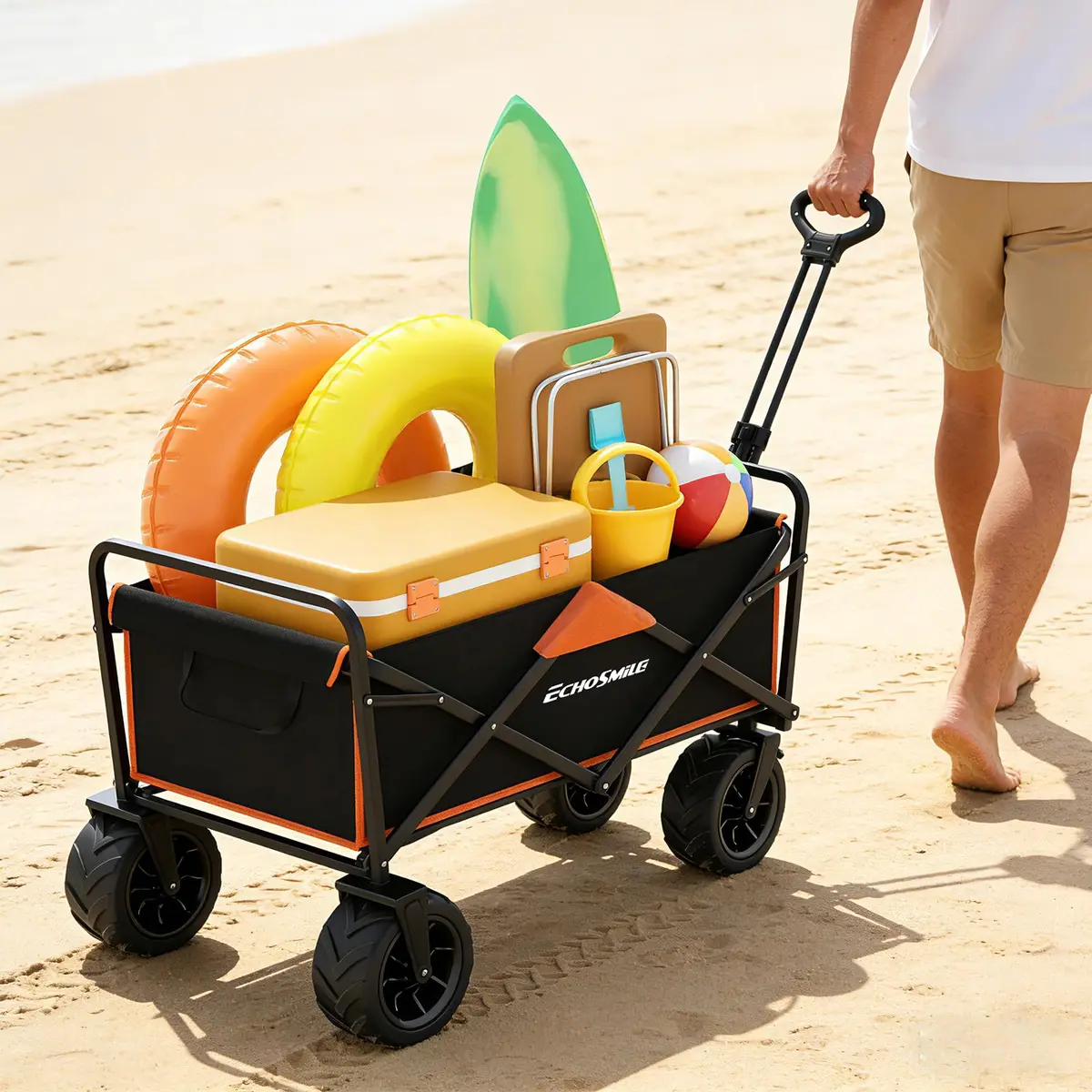 EchoSmile Utility Cart Wagon 35.4"x21.6"x19.6" | Heavy Duty 350Lbs Capacity, Foldable & Waterproof - view 7