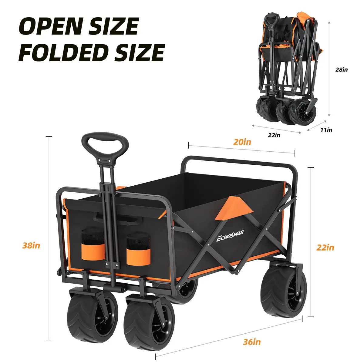 EchoSmile Utility Cart Wagon 35.4"x21.6"x19.6" | Heavy Duty 350Lbs Capacity, Foldable & Waterproof - view 2