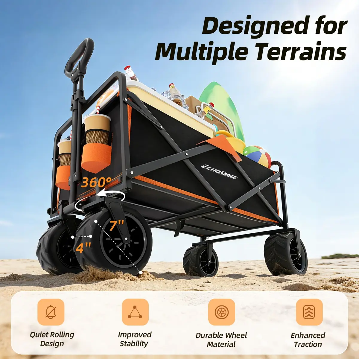 EchoSmile Utility Cart Wagon 35.4"x21.6"x19.6" | Heavy Duty 350Lbs Capacity, Foldable & Waterproof - view 4