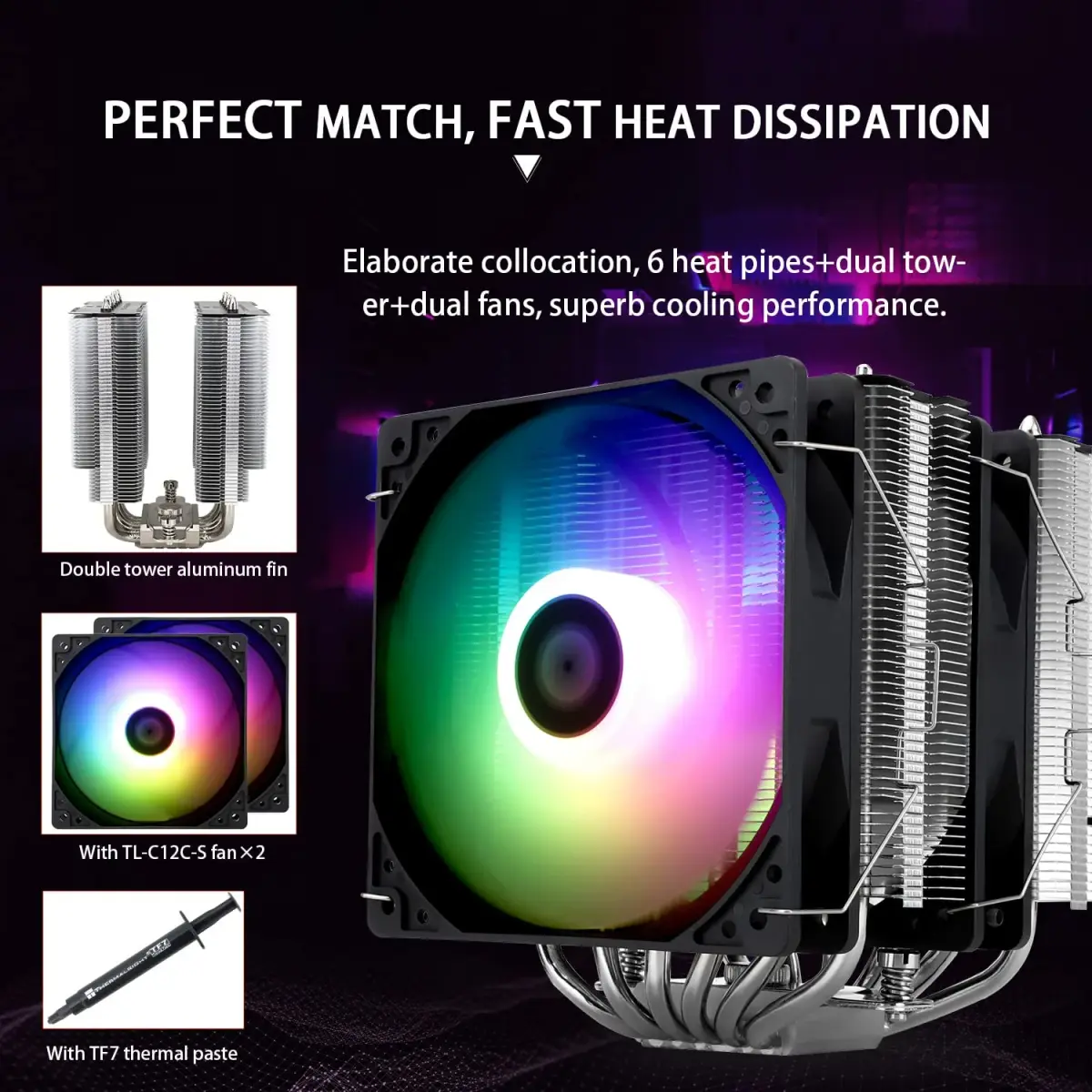 Thermalright Peerless Assassin 120 SE ARGB CPU Air Cooler, 155mm Height | Dual TL-C12C-S PWM Fans, 6 Heat Pipes, AM4/AM5/LGA1700/115X Compatible - view 3