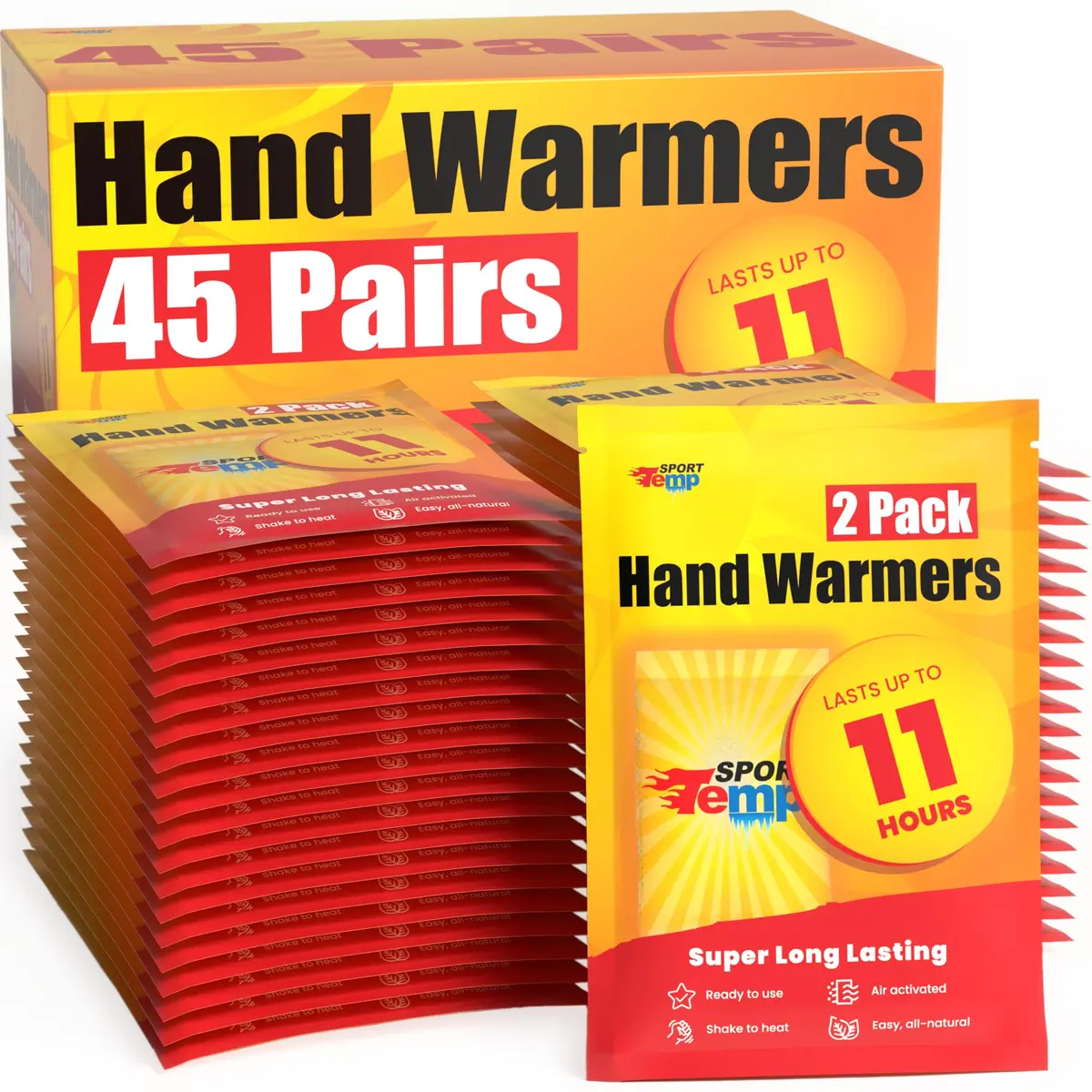 Sport Temp Hand Warmers (45 Pairs / 90 Count) — Up to 11 Hours Heat | Air Activated, Odorless, TSA Compliant - main product image