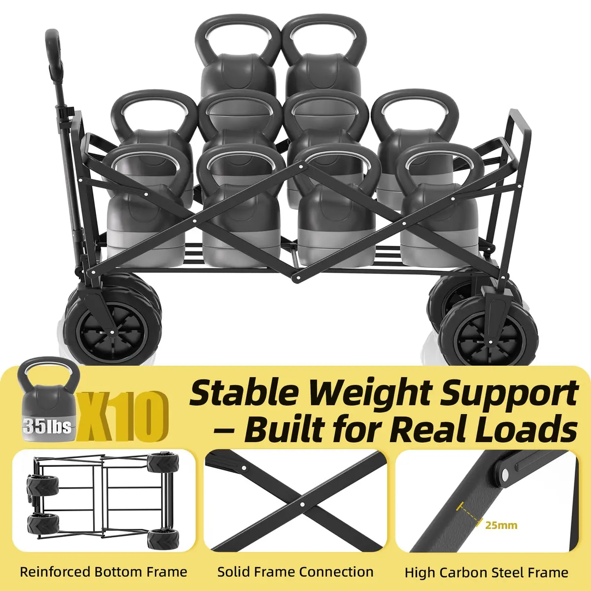 EchoSmile Heavy Duty Foldable Utility Cart 350Lbs | Waterproof Metal Frame, All-Terrain Wheels - view 3