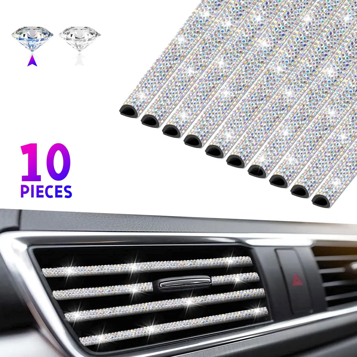 INSAUTO Bling Car Vent Outlet Trim 10-Pack | Sparkle Car Interior Decoration - view 2