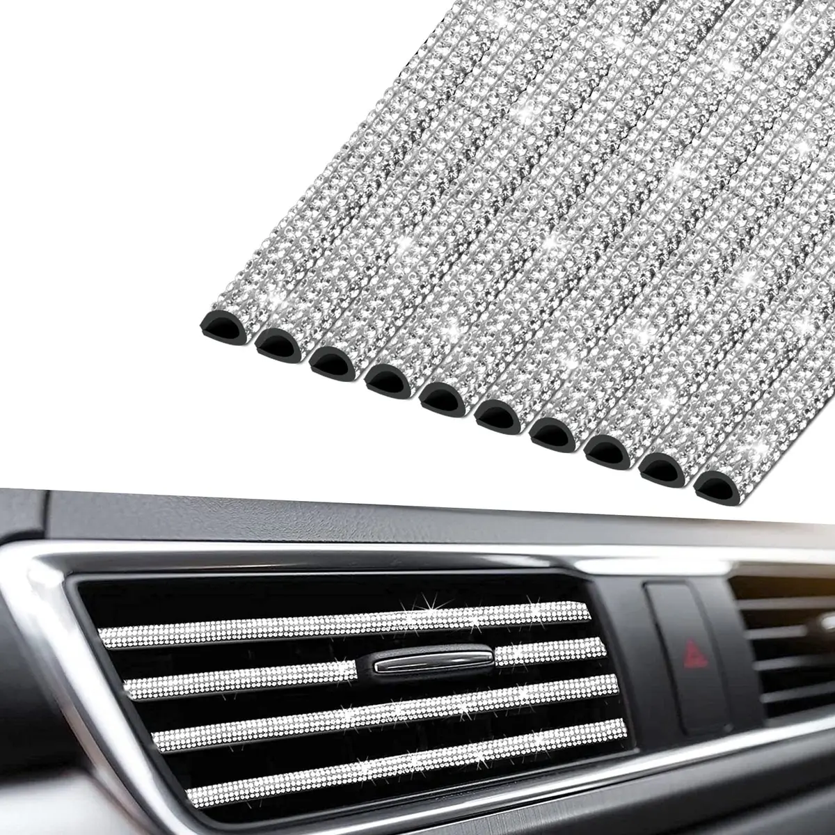 INSAUTO Bling Car Vent Outlet Trim 10-Pack | Sparkly Rhinestone Interior Decoration for Women - main product image