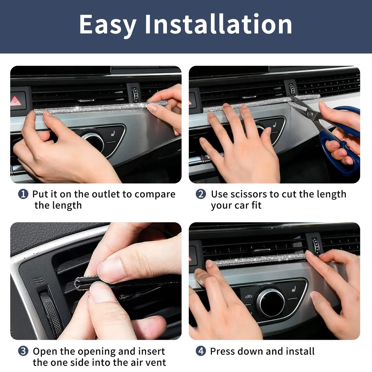 INSAUTO Bling Car Vent Outlet Trim 10-Pack | Sparkly Rhinestone Interior Decoration for Women - view 5