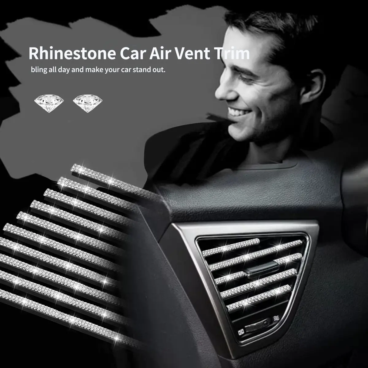 INSAUTO Bling Car Vent Outlet Trim 10-Pack | Sparkly Rhinestone Interior Decoration for Women - view 7