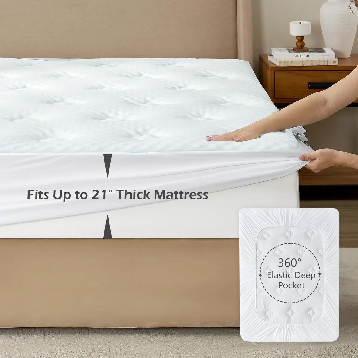 Hansleep Queen Mattress Topper 135cm x 190cm (53" x 75") | Gel Memory Foam & Bamboo Viscose for Back Pain Relief - view 5