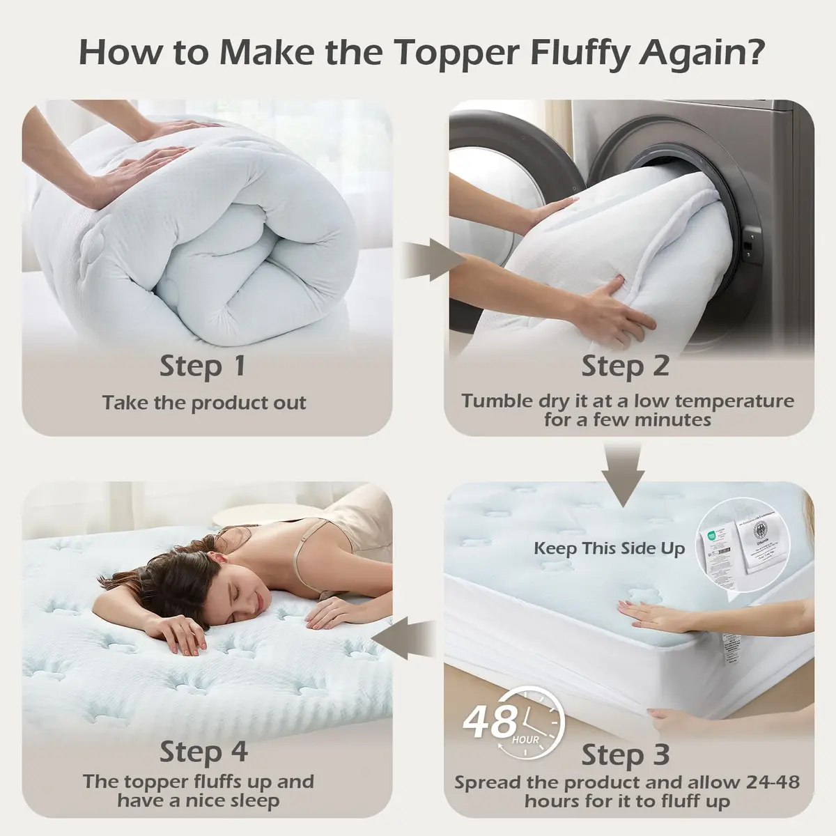 Hansleep Queen Mattress Topper 135cm x 190cm (53" x 75") | Gel Memory Foam & Bamboo Viscose for Back Pain Relief - view 7