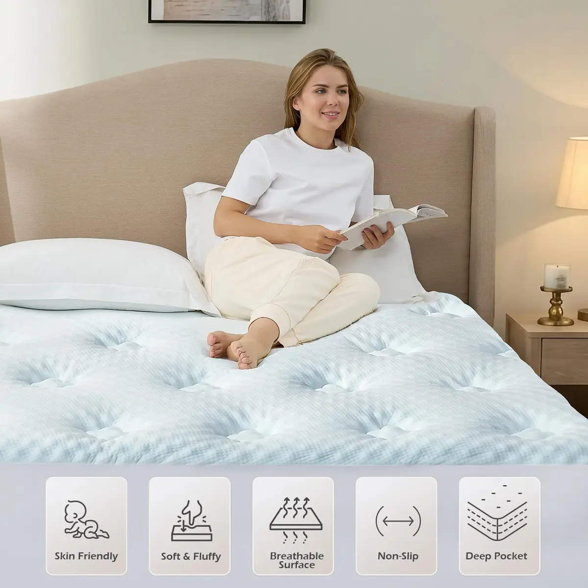Hansleep Queen Mattress Topper 135cm x 190cm (53" x 75") | Gel Memory Foam & Bamboo Viscose for Back Pain Relief - view 8
