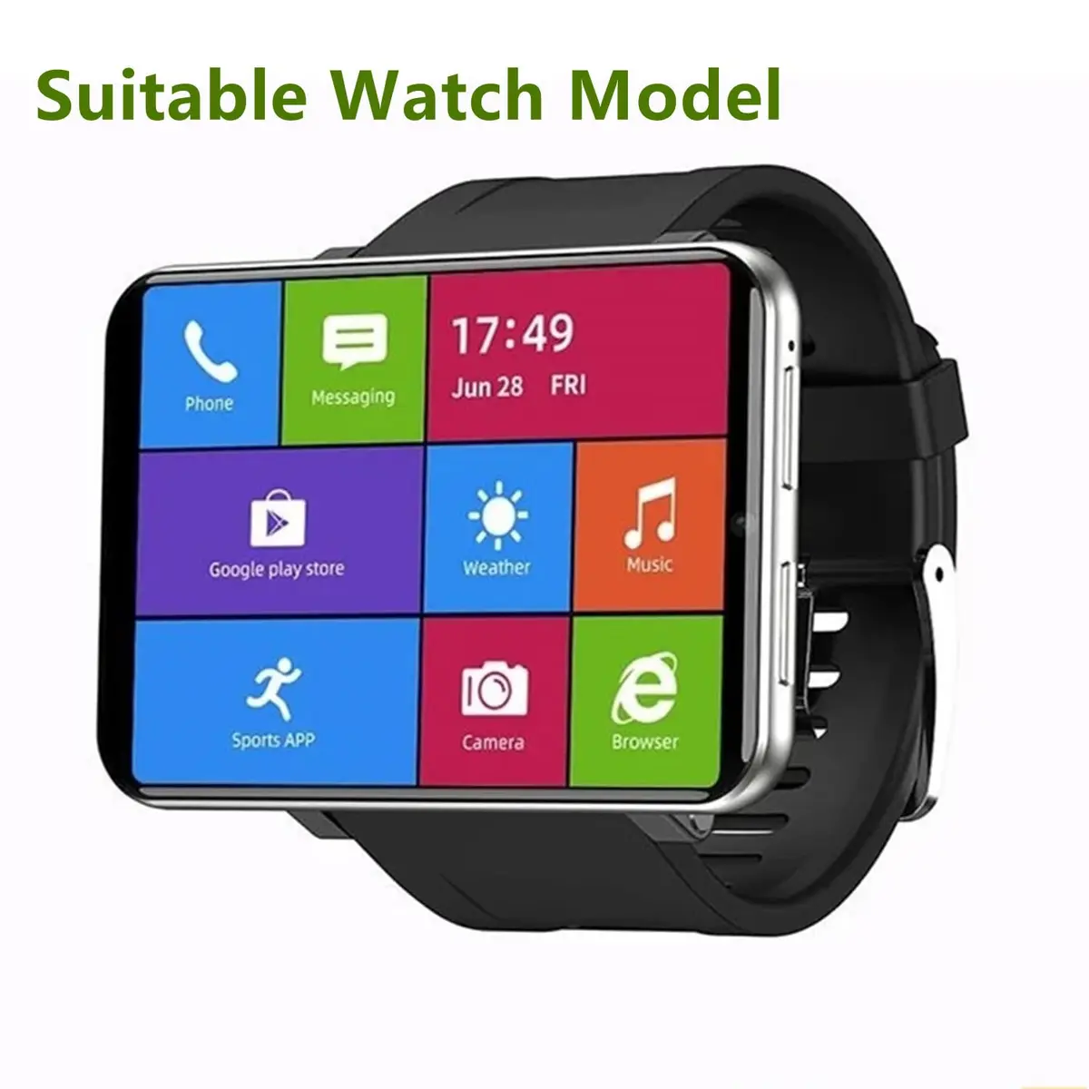 Rainbuvvy Silicone Watch Band for DM100 LEMFO 2.86" Screen, 32mm Width | Black Sports Band with Tang Buckle - view 3