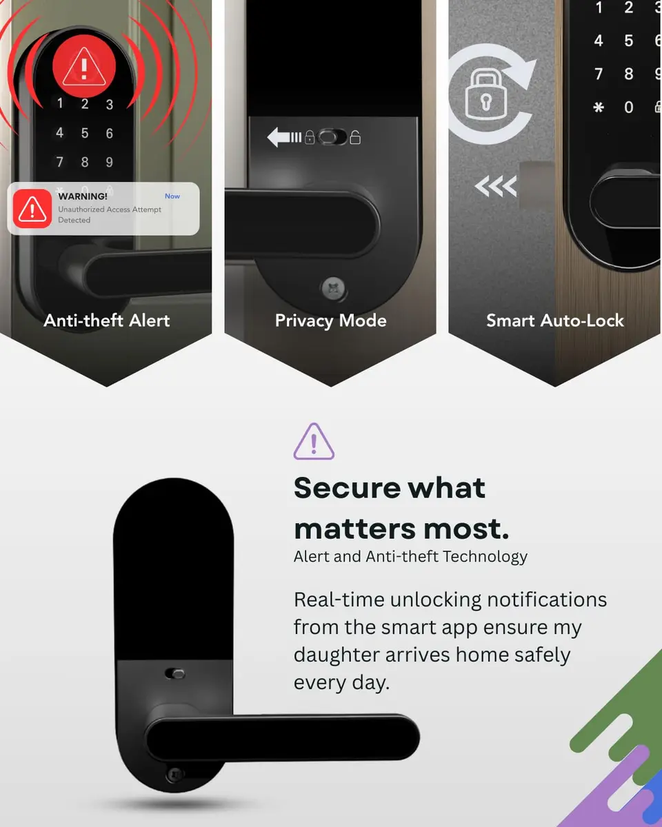 Dermum Black Fingerprint Digital Smart Lock with Handle & Keypad | App Control Biometric Deadbolt Door Knob - view 5