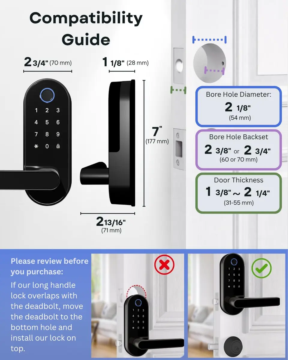 Dermum Black Fingerprint Digital Smart Lock with Handle & Keypad | App Control Biometric Deadbolt Door Knob - view 7
