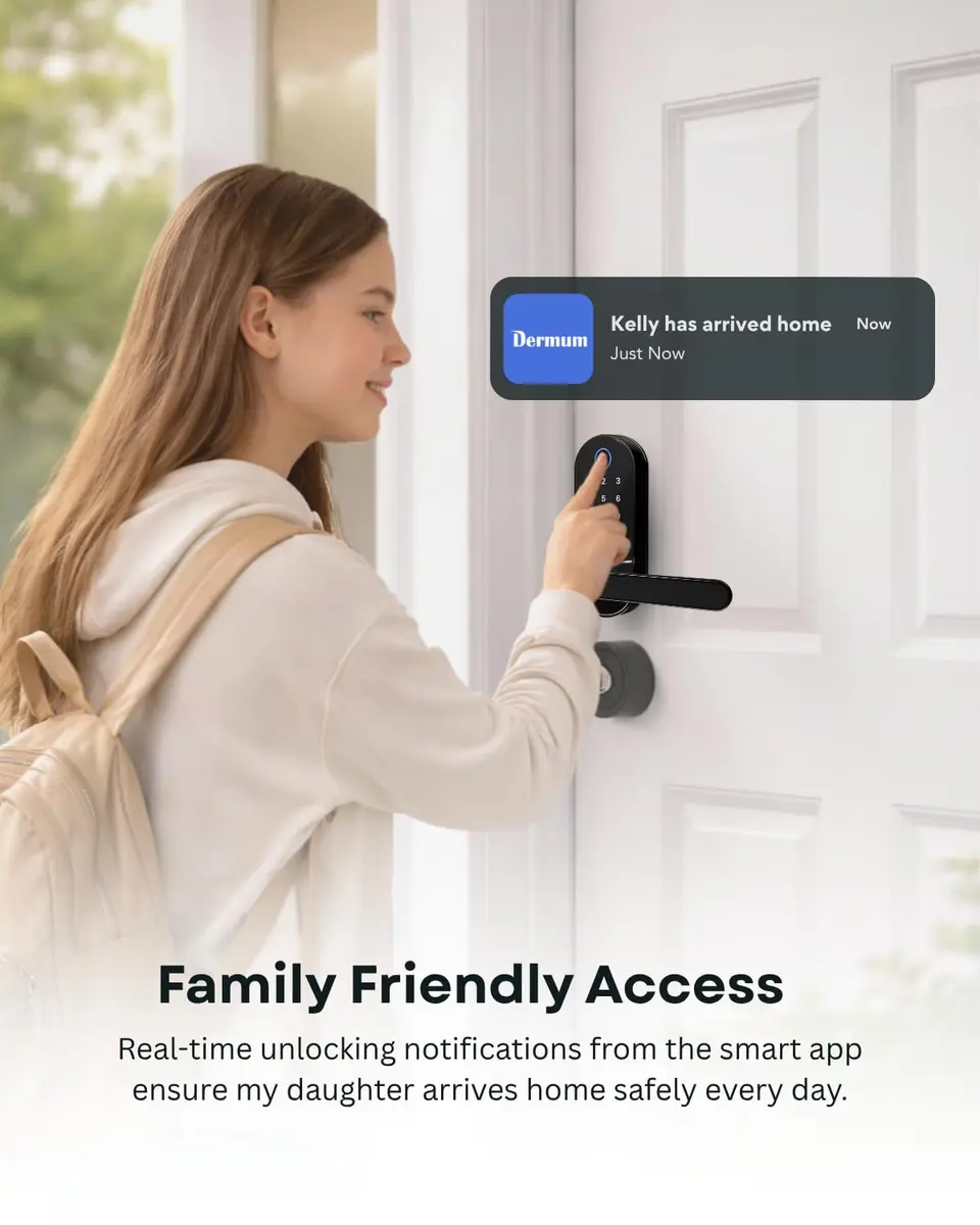 Dermum Black Fingerprint Digital Smart Lock with Handle & Keypad | App Control Biometric Deadbolt Door Knob - view 3