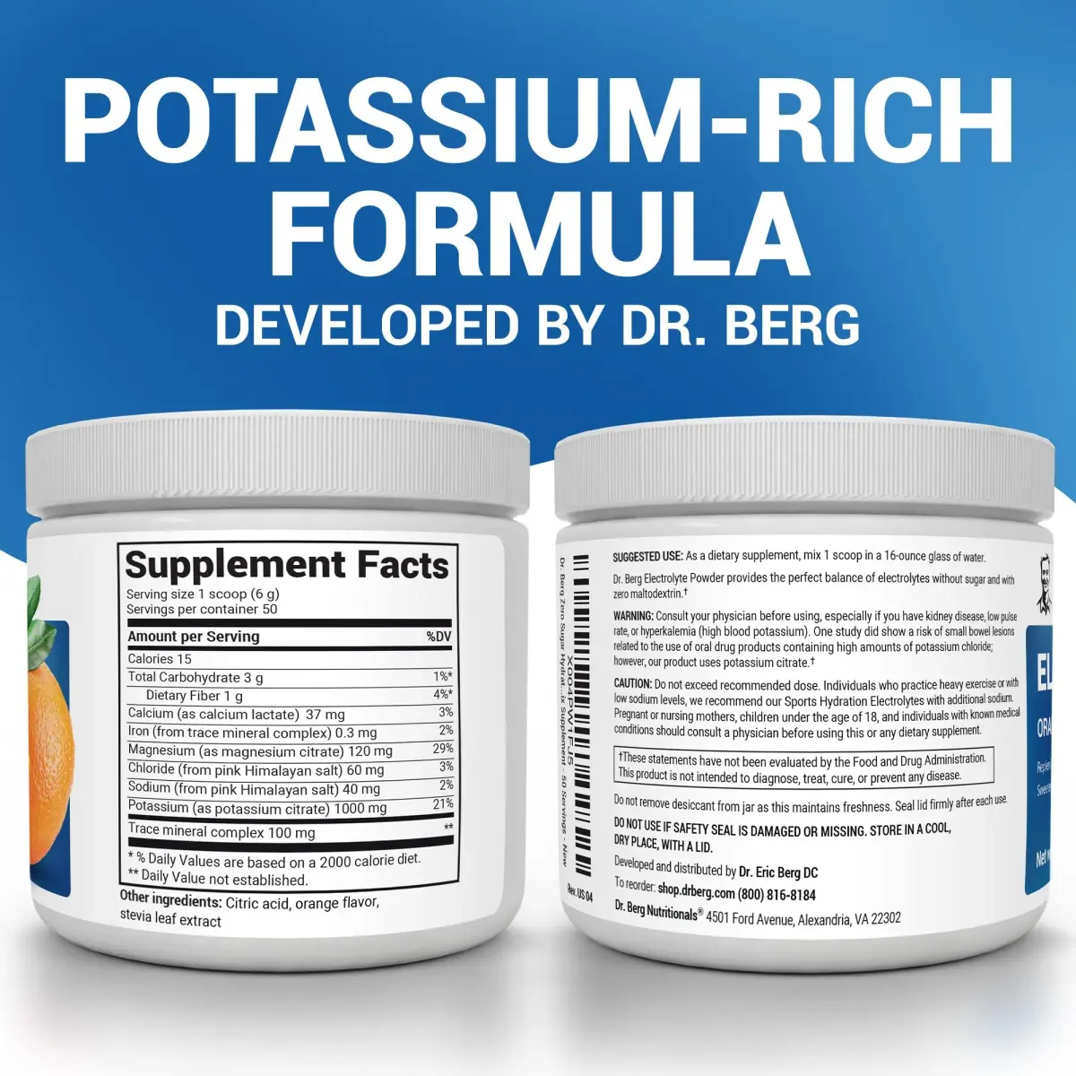 Dr. Berg Orange Keto Electrolyte Powder - 50 Servings, Zero Sugar, 1000mg Potassium - view 2