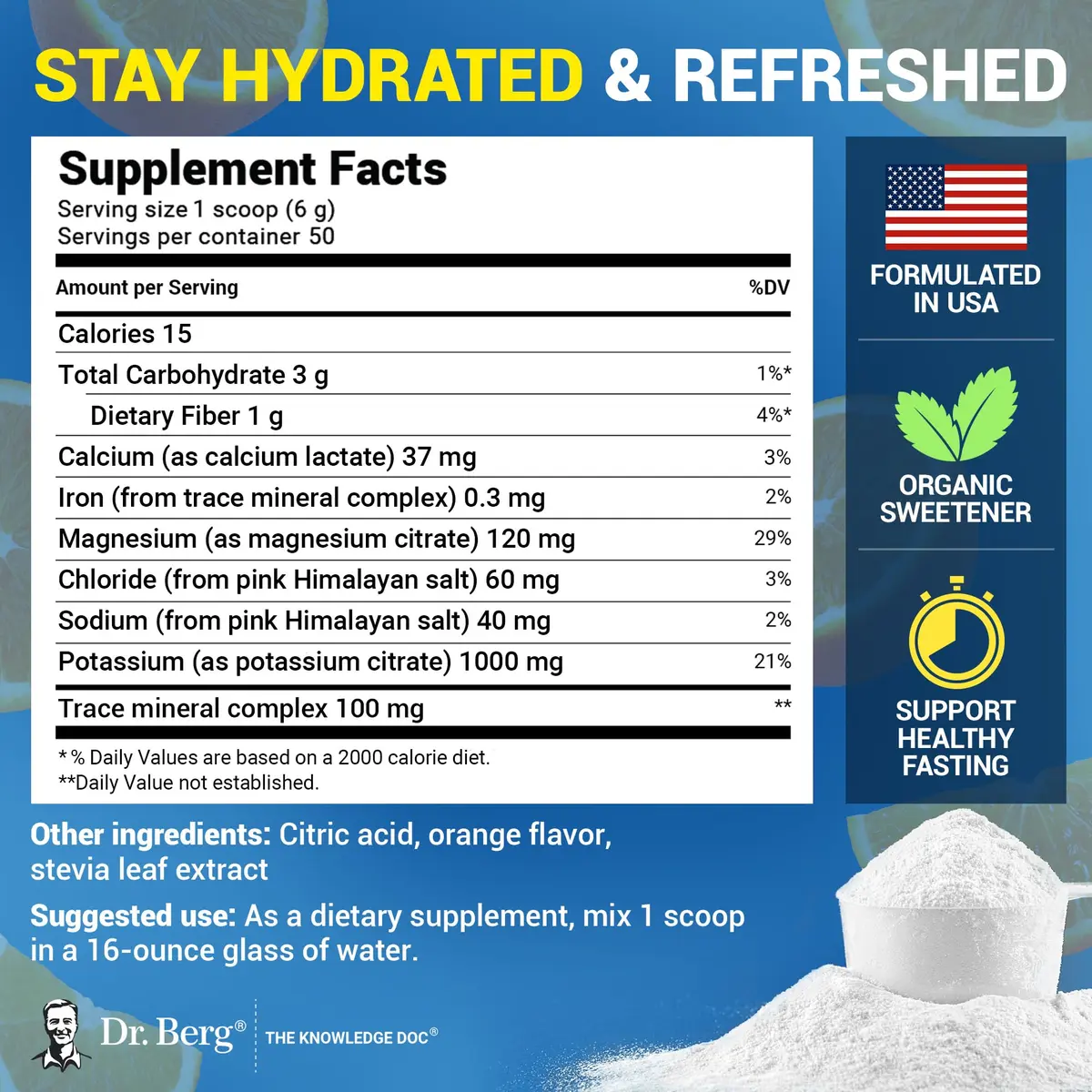 Dr. Berg Zero Sugar Hydration Keto Electrolyte Powder 10.86oz | 50 Servings, No Sugar, Pink Himalayan Salt - view 3