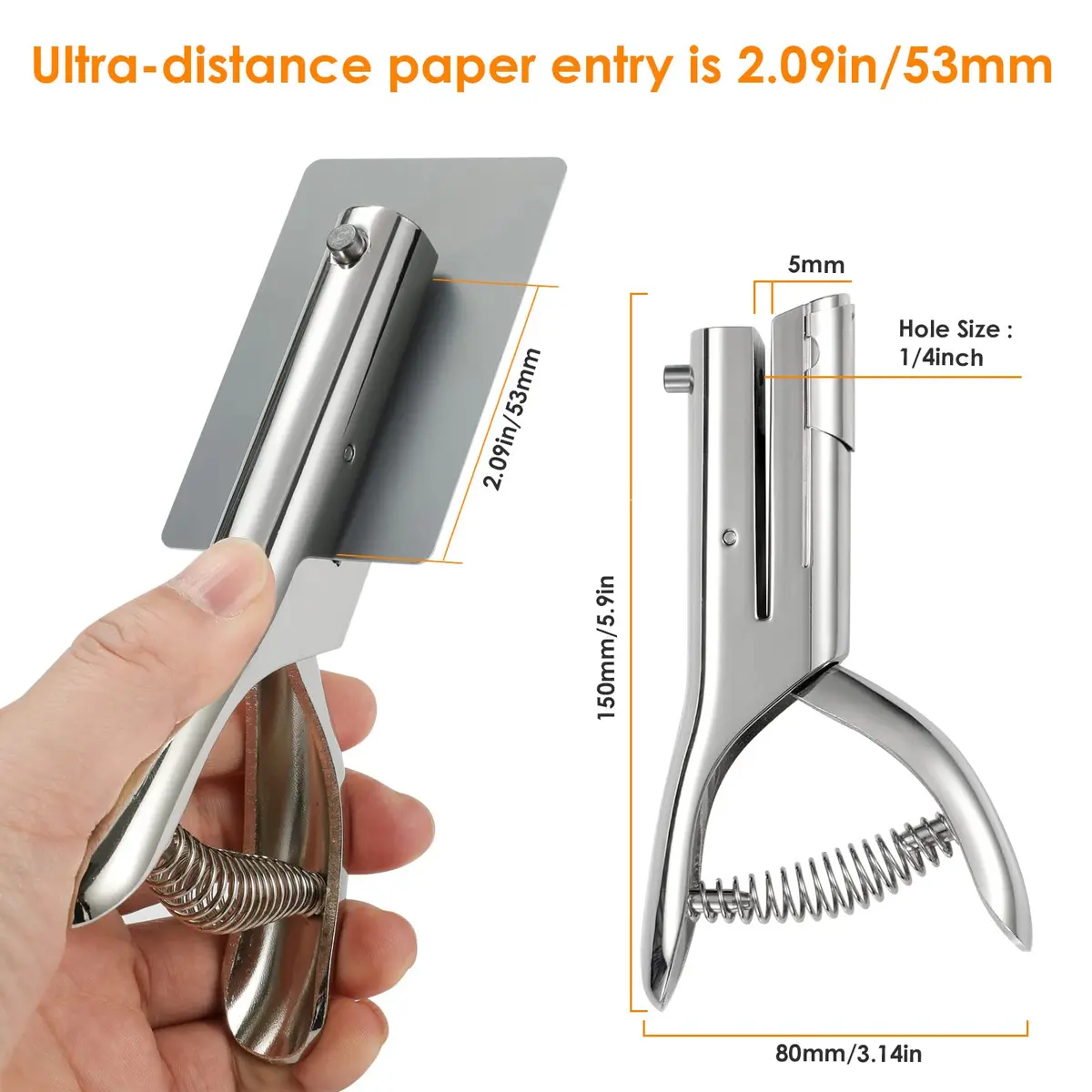 Rikolto Heavy Duty Single Hole Punch 1/4 inch (6mm) Hole, 2" Reach | Punches Paper, Cards, PVC, Thin Plastic - view 3