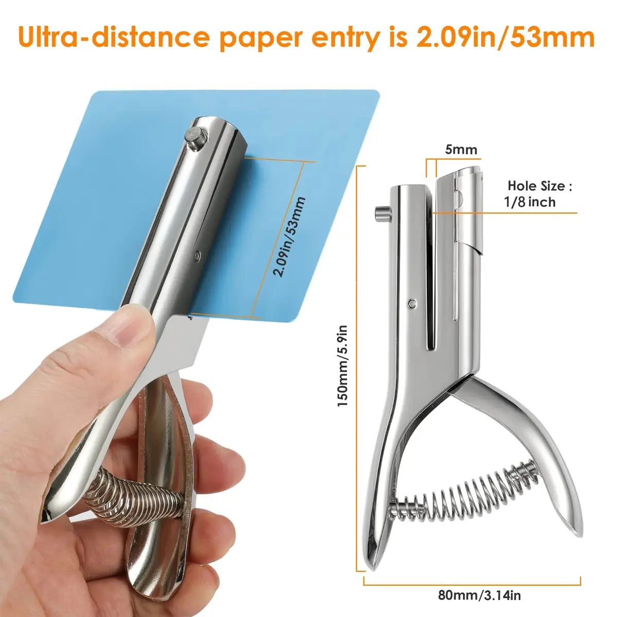 Rikolto Heavy Duty Single Hole Punch 3mm (1/8") Hole | Punch Up to 2" Reach - view 2