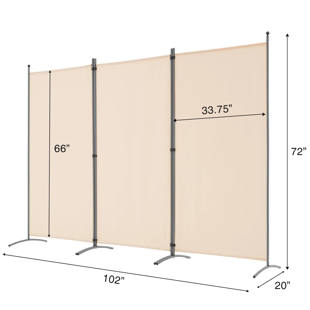 Spurgehom 3 Panel Folding Room Divider Privacy Screen 208 cm (102" W x 71" H) | Freestanding Beige Fabric Partition - view 5