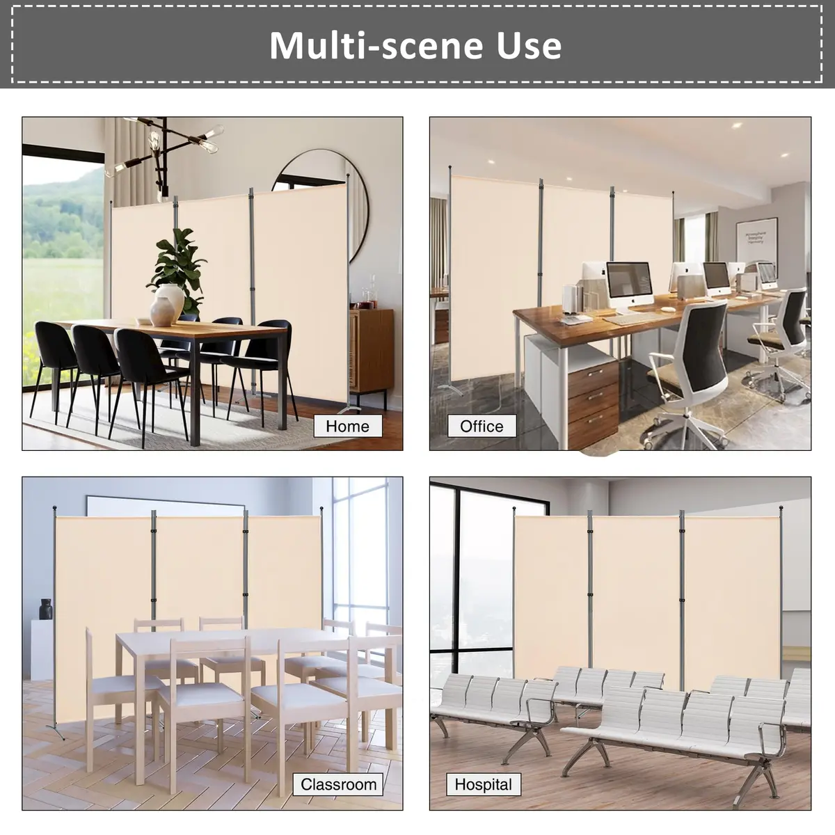 Spurgehom 3 Panel Folding Room Divider Privacy Screen 208 cm (102" W x 71" H) | Freestanding Beige Fabric Partition - view 4