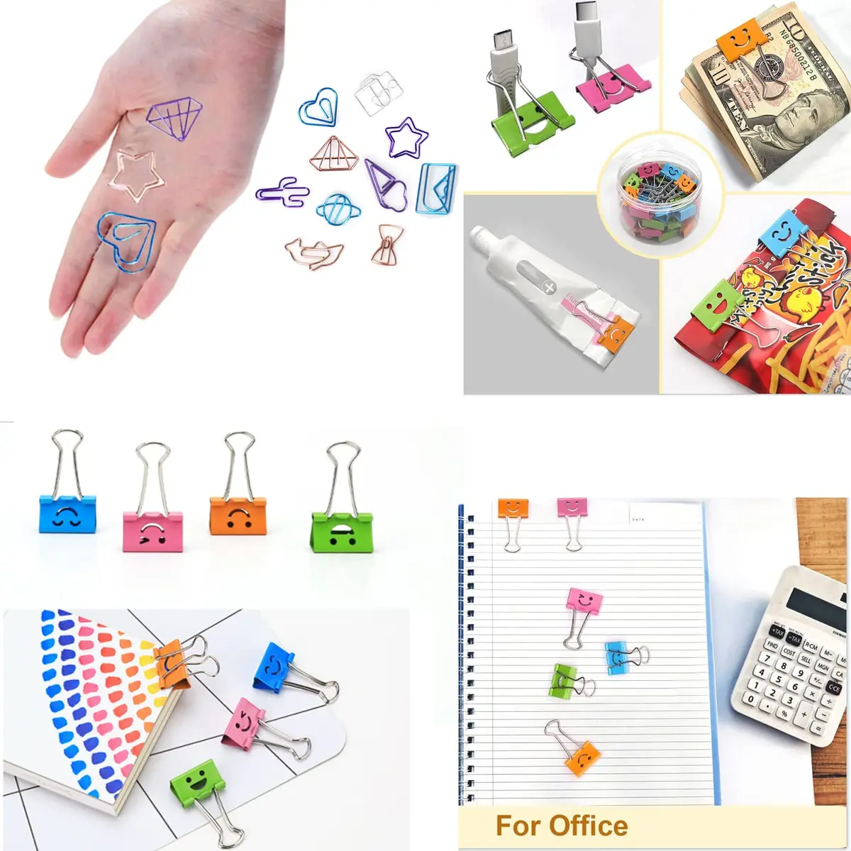 Auson 128 Pcs Colorful Paperclips and Binder Clips Set | 10 Patterns, Rust-Resistant, Holds Up To 50 Sheets - view 5