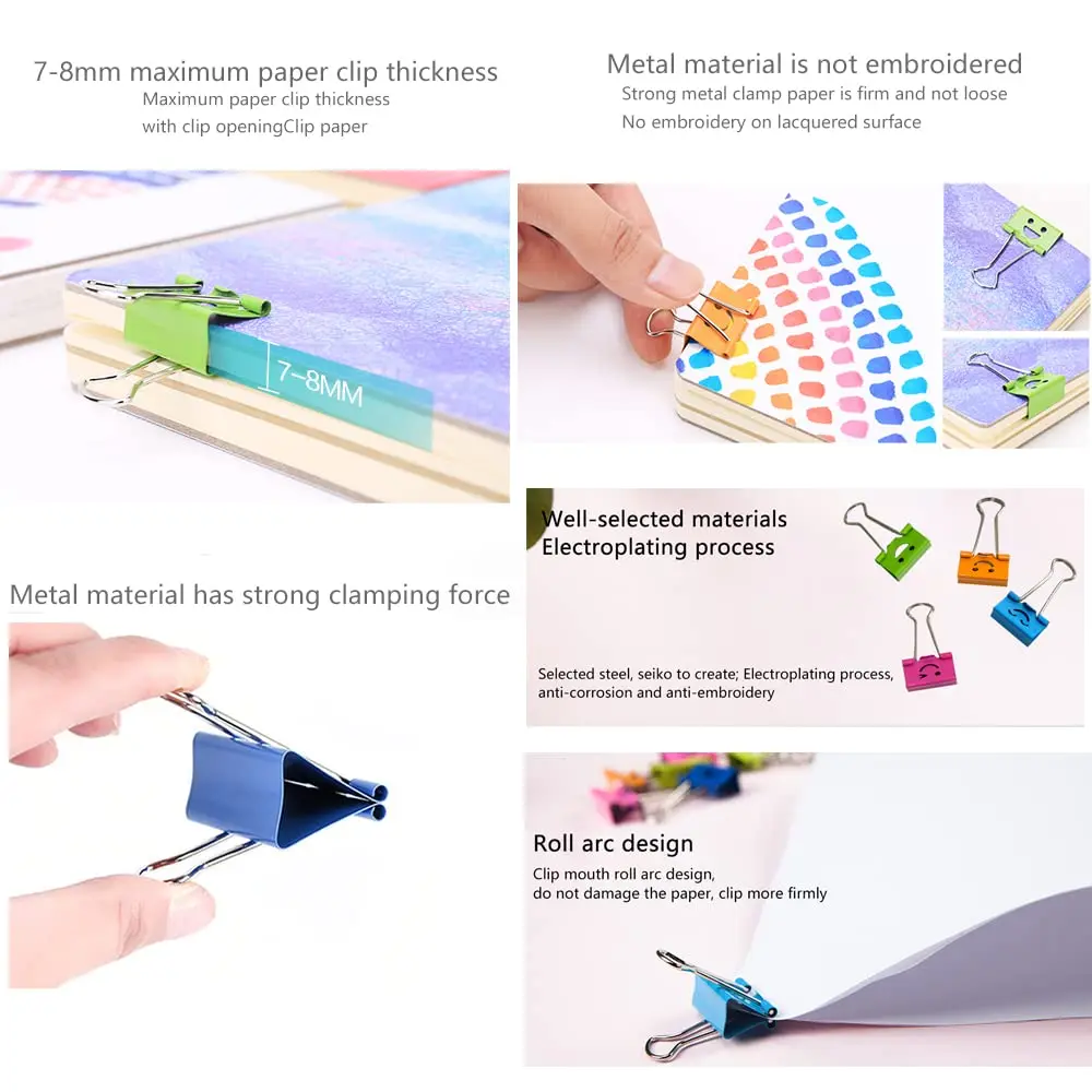 Auson 128 Pcs Colorful Paperclips and Binder Clips Set | 10 Patterns, Rust-Resistant, Holds Up To 50 Sheets - view 6