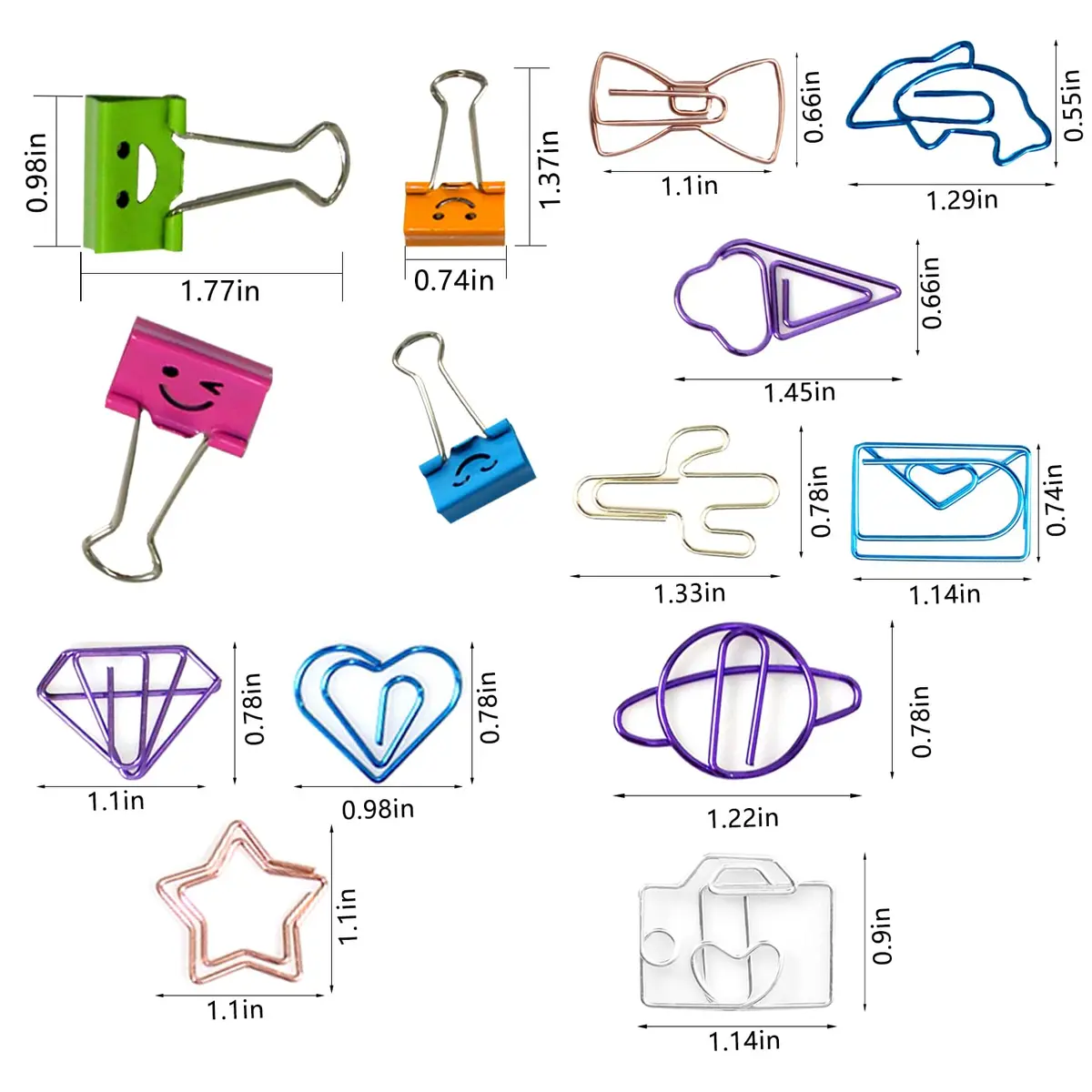Auson 128 Pcs Colorful Paperclips and Binder Clips Set | 10 Patterns, Rust-Resistant, Holds Up To 50 Sheets - view 2
