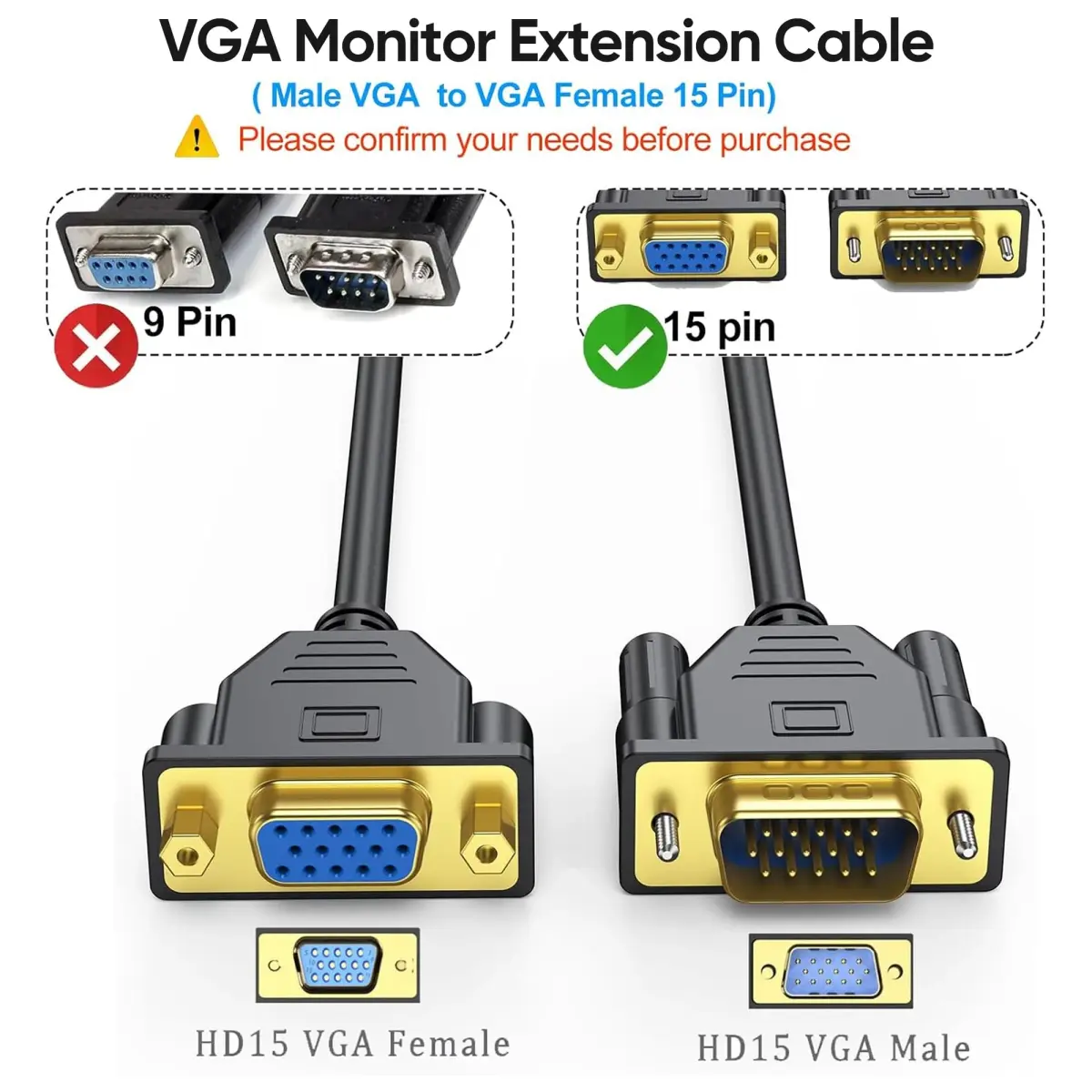 UV-CABLE VGA Extension Cable 3FT (0.91 m) Male to Female | 1080P Full HD Support - view 2