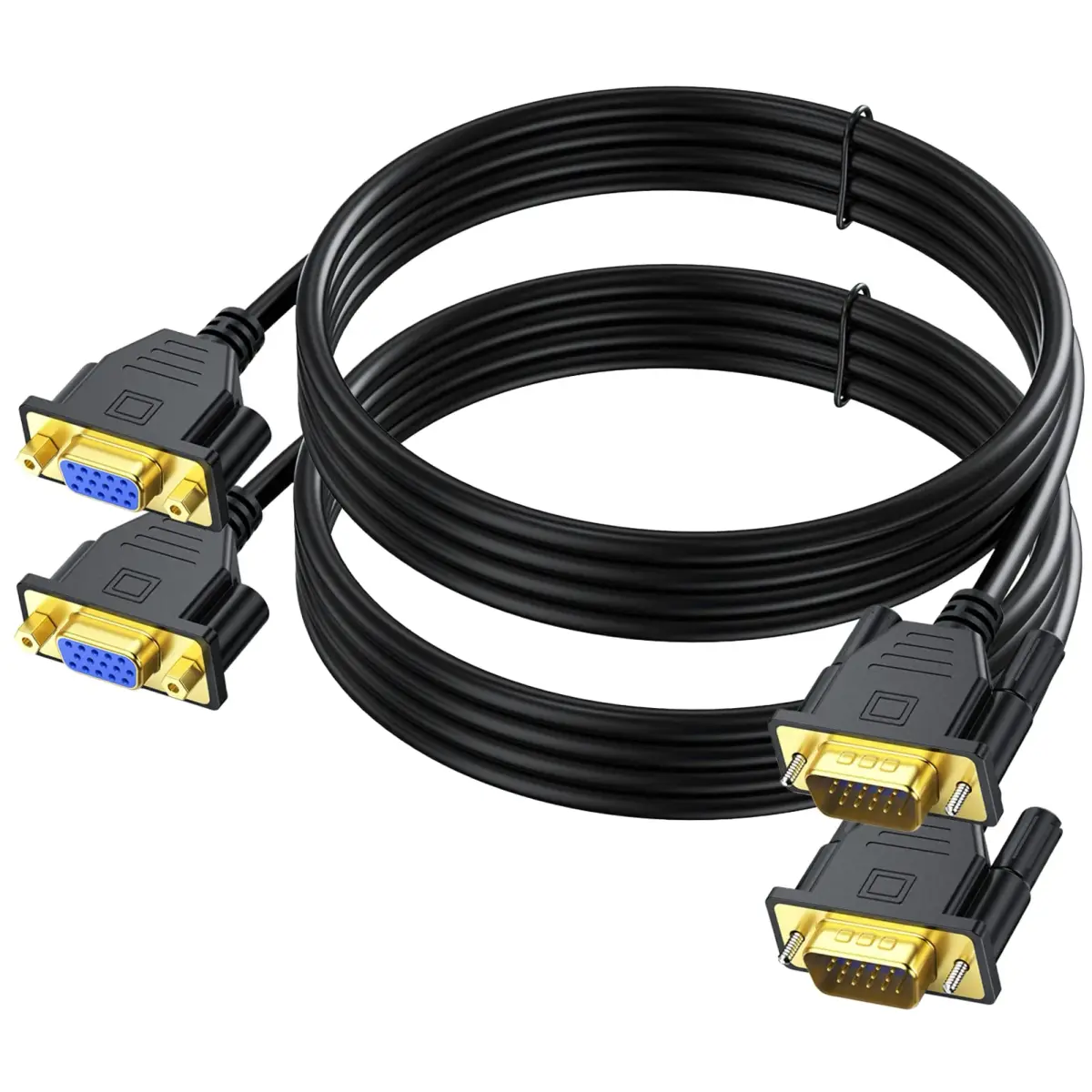 UV-CABLE 2-Pack VGA Extension Cable 6ft Male to Female 15 Pin | 1080P Full HD Support - main product image