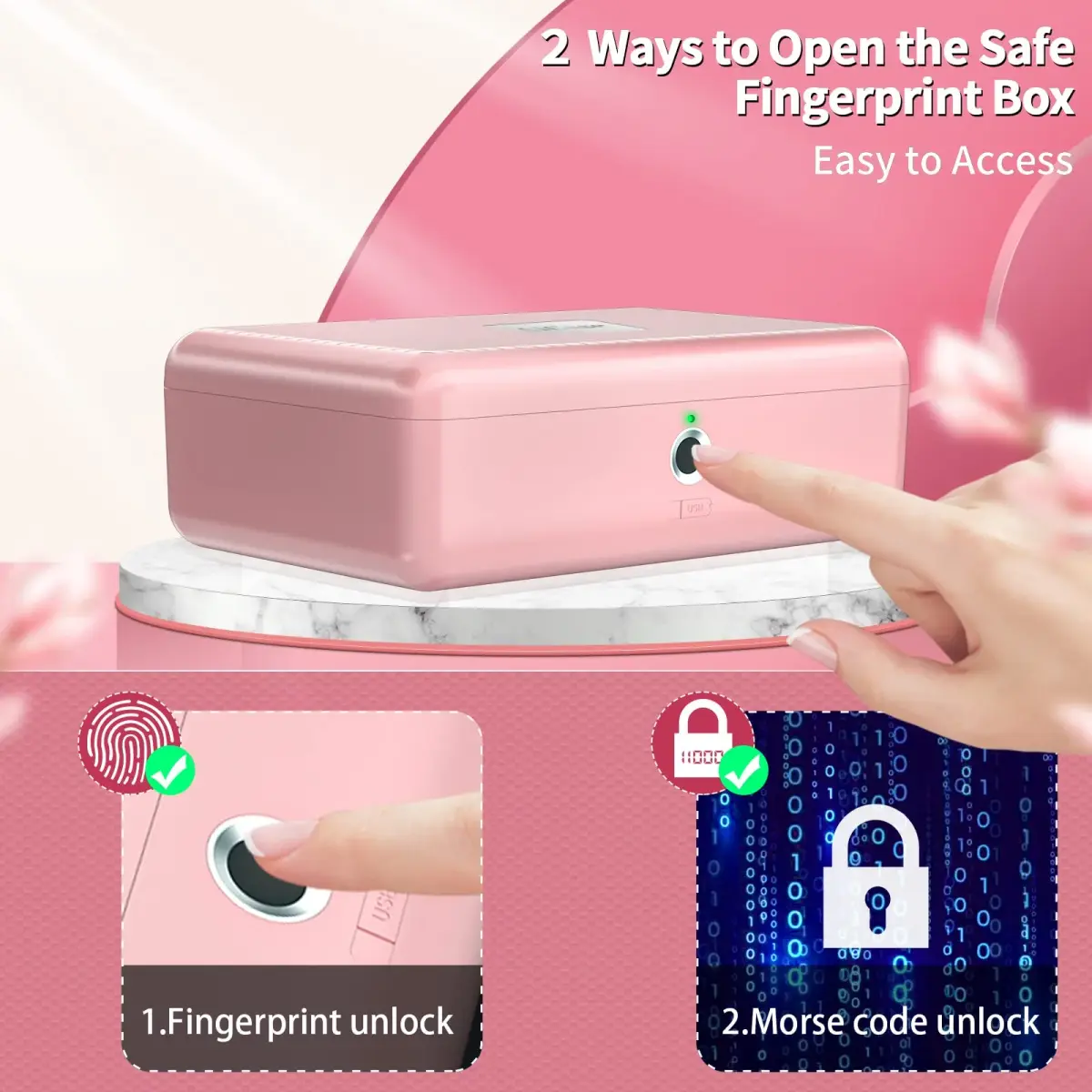 AICase Biometric Fingerprint Safe Box Pink | Rechargeable Lock Box for Home Office Travel - view 2