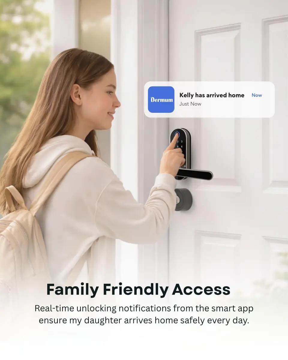 Dermum Smart Digital Door Lock with Handle & Keypad, Fingerprint Biometric Deadbolt - Silver - view 4