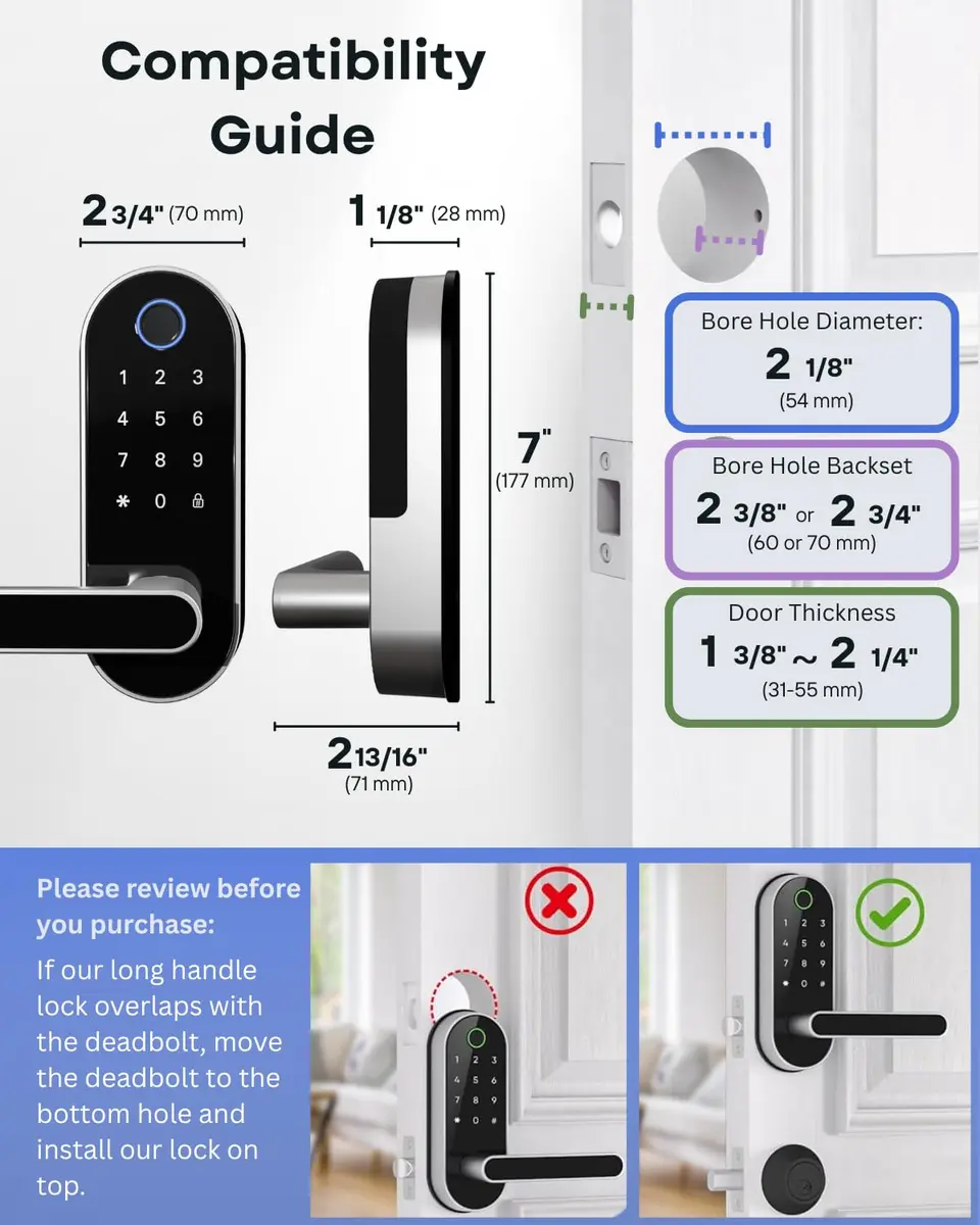 Dermum Smart Digital Door Lock with Handle & Keypad, Fingerprint Biometric Deadbolt - Silver - view 6