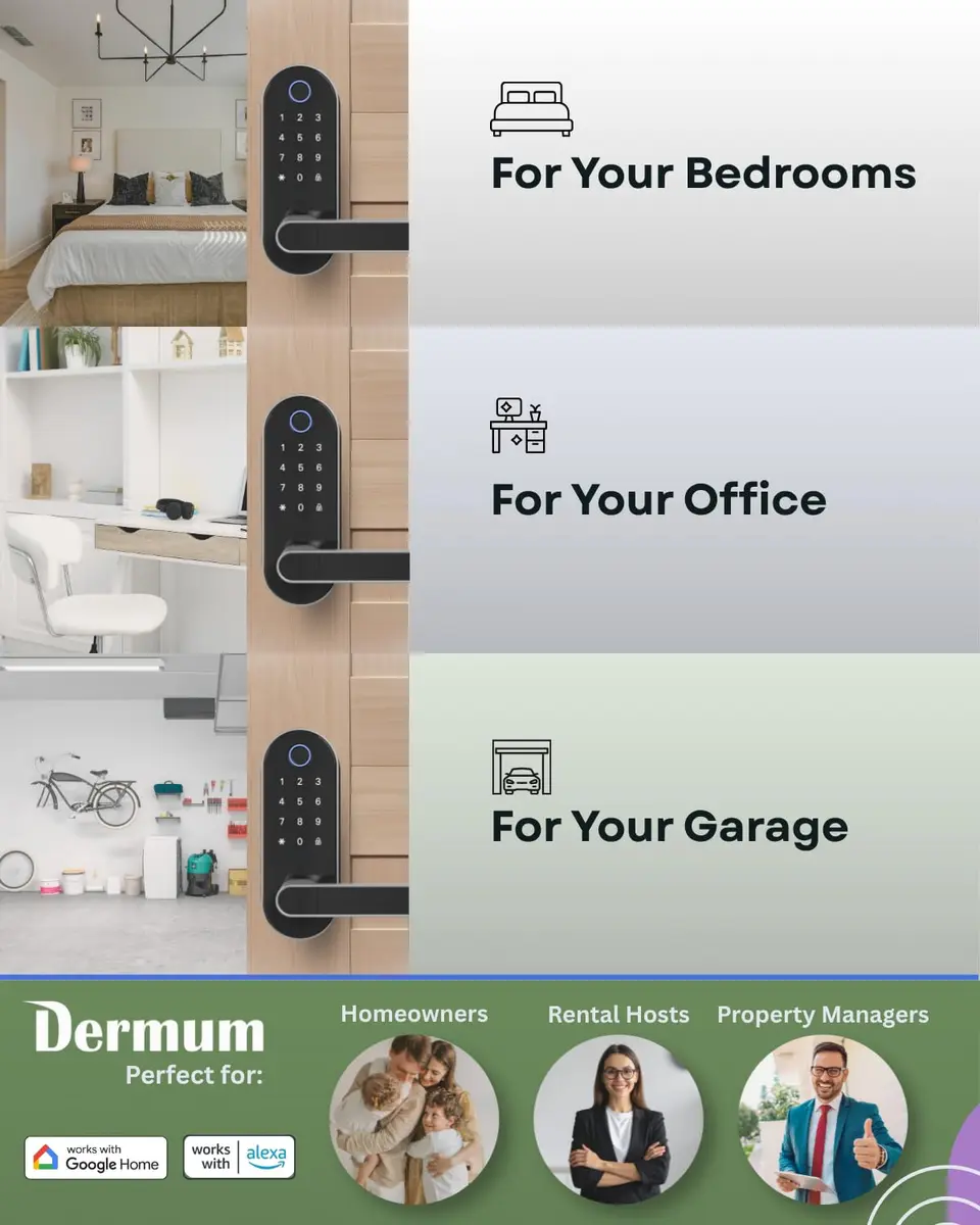 Dermum Smart Digital Door Lock with Handle & Keypad, Fingerprint Biometric Deadbolt - Silver - view 3