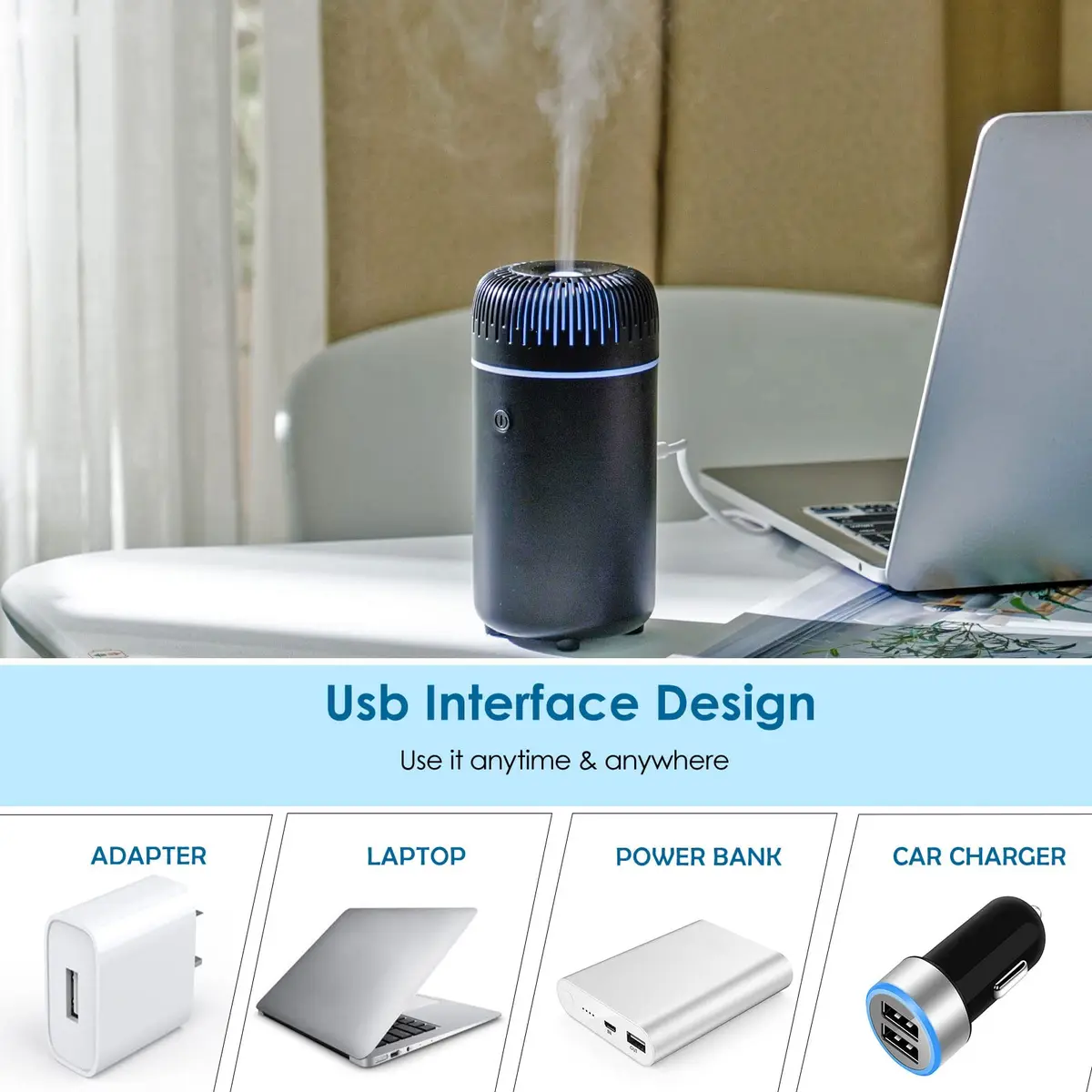 UrrSovv USB Car Diffuser Humidifier 100ml (3.38 Fl Oz) | Ultrasonic Cool Mist for Car & Home - view 4